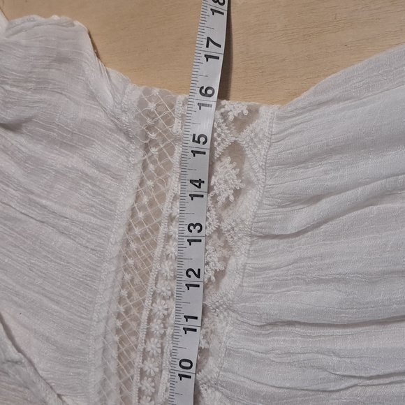 B32 Boho Kimono Swim Coverup OSFM White Tie Front Lace Patchwork Cap Sleeve - Picture 8 of 10